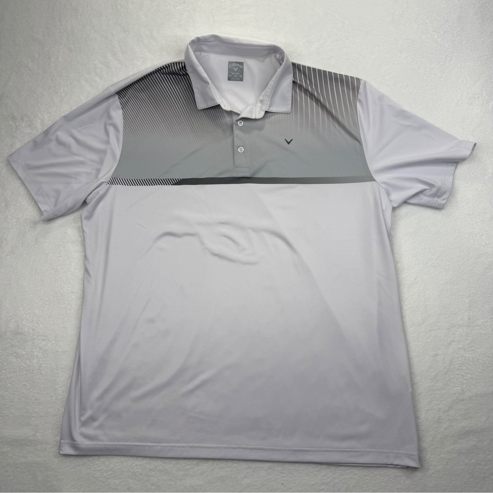Callaway Opti-Dri Mens XXL White Grey Colorblock Striped Golf Polo Shirt